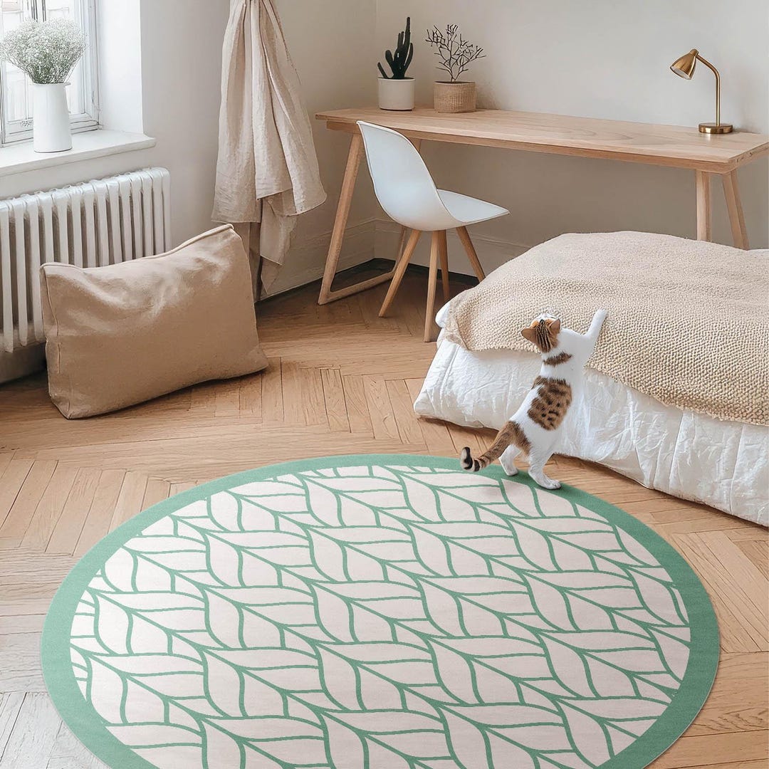 Lined Pattern Rug Lined Leaves Minimalist Pattern Round Bedroom Rug, Patterns Vinyl ...