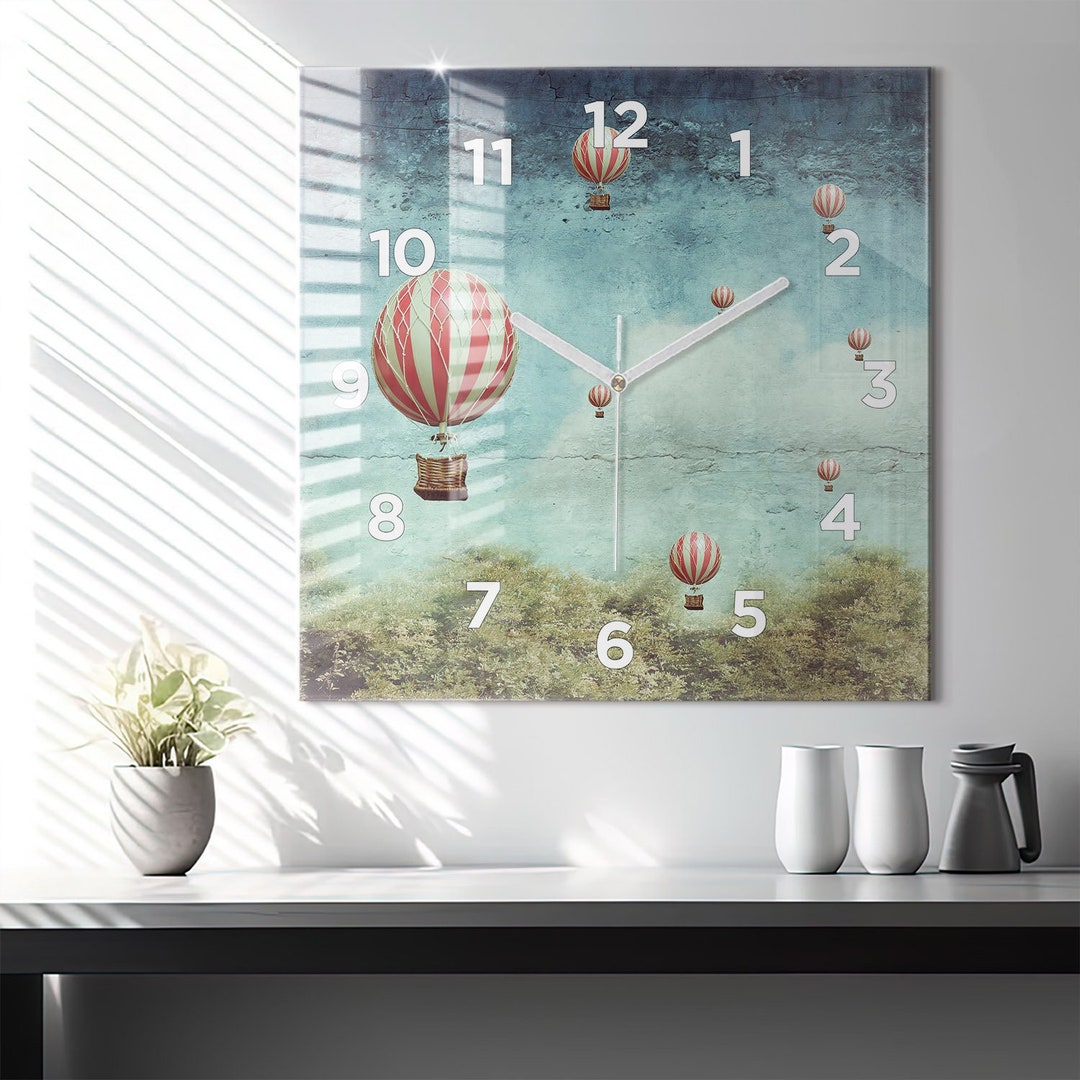 Painted Balloons Glass Clock, Red Printed Clock, Art Modern Wall Clock ...