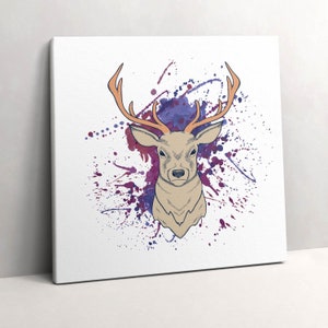 Deer vector illustration Canvas, Picture Wall Hanging, White Wall Art, Animals Canvas Painting