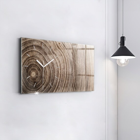 Orologio da parete moderno con tronco d'albero, orologio in vetro