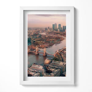 London From A Bird&#39;S Eye View Illustration in Frame , City Print in Frame, Brown Wall Art, Home Decorations