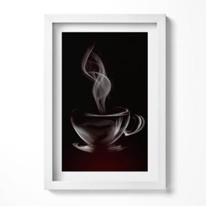 Abstract Coffee Cup Art Print, Food and drinks Painting in Frame, Black Wall Art, Home Decorations