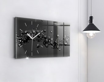 Black abstraction Modern Wall Clock, Black Glass Clock, Abstract Hanging Clock, Personalised Clock, Numbers or Lines