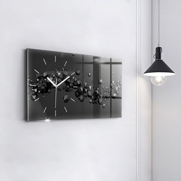 Black abstraction Modern Wall Clock, Black Glass Clock, Abstract Hanging Clock, Personalised Clock, Numbers or Lines