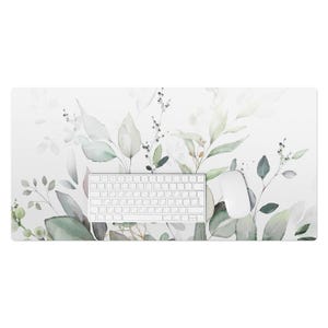 Pastel leaves Desk Cover, Green Desk Mat, Table Protector Pad, Flowers And Plants Desk Pad, Office Decoration