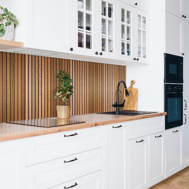 Wooden Lamellas Panel Stickers, Removable Panels, Texture Panel Stickers, Brown Decal Decoration, Kitchen Panel Stickers image 4
