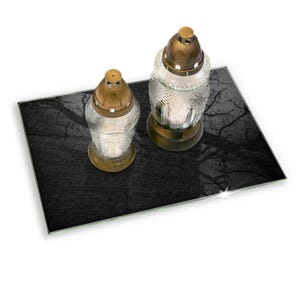 Rock Texture Tempered Glass Holder, Votive Tray, Abstract Patterns Cemetery Accessory, Black Grave Lantern Stand, Memorial Holder