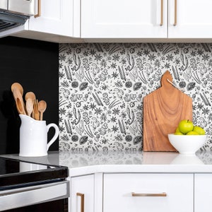 Vegetables and Fruits Panel Stickers, Removable Panels, Food Panel Stickers, Black and white Decal Decoration, Kitchen Panel Stickers