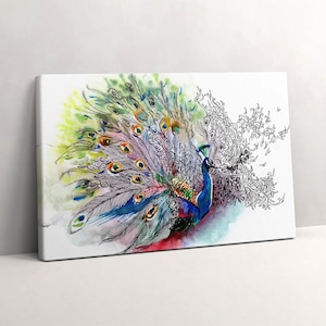 Colorful peacock Canvas, Wall Art Picture, Multicolor Wall Decoration, Animals Canvas Art