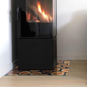 A Box With Cut Wood Rectangular Fireplace Hearth, Brown Fireplace Decoration, Glass Hearth Extension, Elegant Stove Hearth Plate