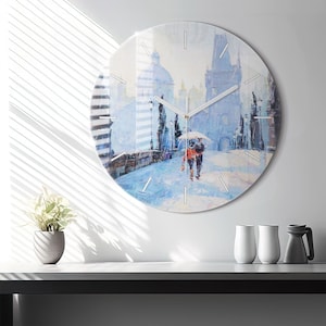Oil Glass Clock, White Modern Wall Clock, Abstract Minimalistic Clock, Custom Wall Clock, Numbers or Lines