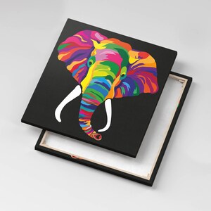 Colorful elephant Canvas, Picture Wall Hanging, Multicolor Wall Art, Animals Canvas Painting