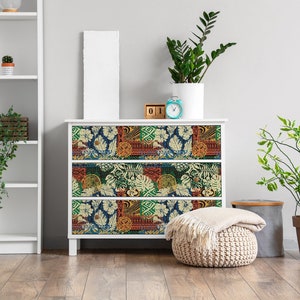 Hawaiian pattern Furniture Veneer, Texture Adhesive Foils, Abstraction Furniture Covering, Multicolor Furniture Decals, Waterproof Sticker