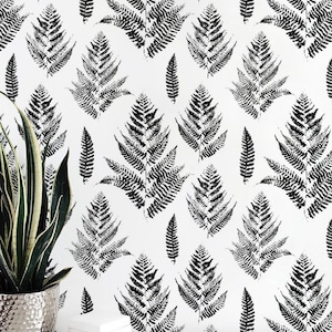 Charming Wallpaper, Paint Prints Of Fern  Black  Wall Mural, White Wall Covering #107FW Removable Decal