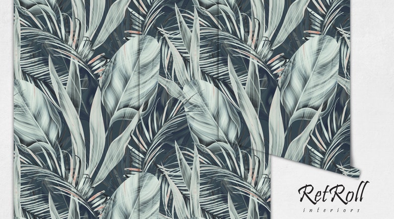 Exotic Leaves removable wallpaper, repositionable, nursery, jungle flora, bloosom, abstract, tree, monstera, botanics, details, dark 69 image 4