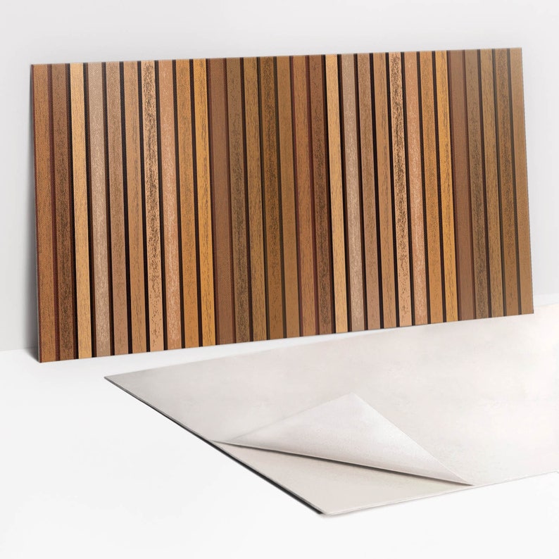 Wooden Lamellas Panel Stickers, Removable Panels, Texture Panel Stickers, Brown Decal Decoration, Kitchen Panel Stickers image 2