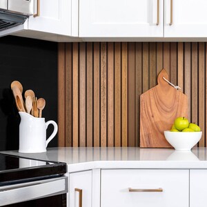 Wooden Lamellas Panel Stickers, Removable Panels, Texture Panel Stickers, Brown Decal Decoration, Kitchen Panel Stickers image 3