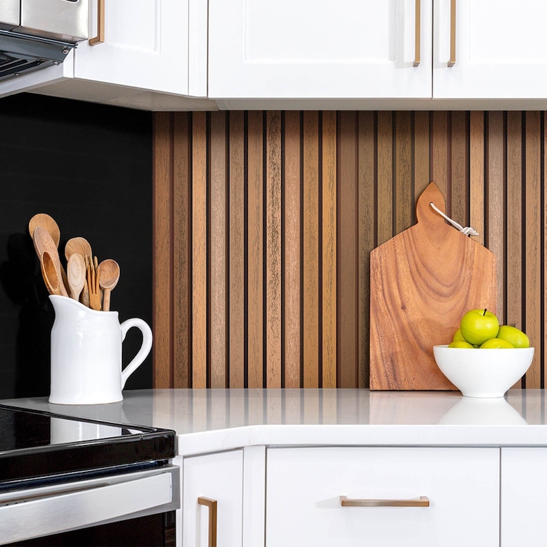 Wooden Lamellas Panel Stickers, Removable Panels, Texture Panel Stickers, Brown Decal Decoration, Kitchen Panel Stickers image 3