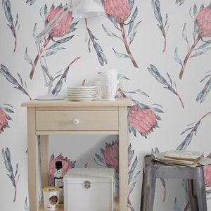 Charming Wallpaper, Protea  Flower Wallpaper, Floral Wall Decoration, Soft Wall Mural, Botanical   #23FW Removable Decal