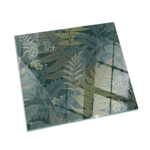 Caminetto rettangolare con motivi vegetali e farfalle, decorazione per camino verde, estensione in vetro per focolare, elegante piastra per focolare