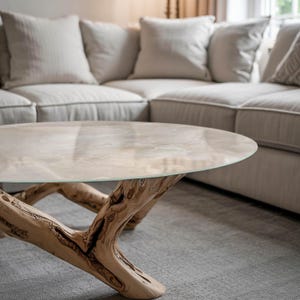 Scratch-Resistant Glass Table Layer, Marble Imitation Round Glass Table Cover, Creamy Modern Glass Tabletop, Glass Table Top