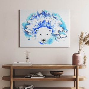 polar bear Canvas, Picture Wall Hanging, Blue Wall Art, Animals Canvas Painting
