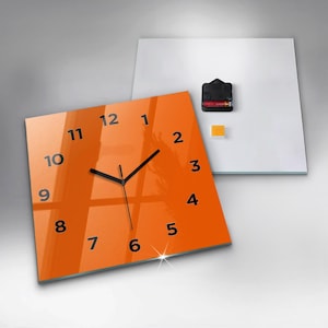 Orange Glass Clock, Orange Minimalistic Clock, Solid Color Wall Clock ...