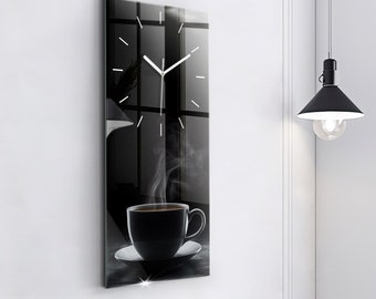 A cup of black coffee Modern Wall Clock, Black Glass Clock, Food Minimalistic Clock, Personalised Clock, Numbers or Lines