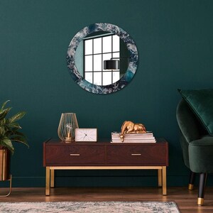 Miroir orageux avec impression, miroir de salle de bain bleu, motif nature, miroir de forme ronde, petit miroir, fait main