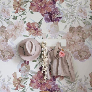 Charming Wallpaper, Romantic Composition  Delicate Flowery Home Decoration, Beige  Wallpaper, Red Temporary Wallpaper #164FW Removable Decal