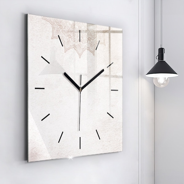 Horloge en verre à motif décoratif, horloge imprimée grise, horloge murale moderne abstraite, horloge personnalisée, chiffres ou lignes