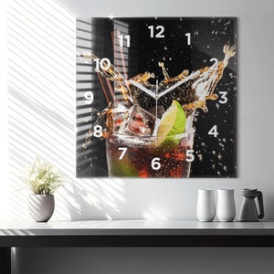Ice drink Glass Clock, Brown Printed Clock, Food Modern Wall Clock, Personalised Clock, Numbers or Lines