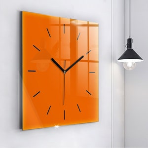 Orange Glass Clock, Orange Minimalistic Clock, Solid Color Wall Clock ...