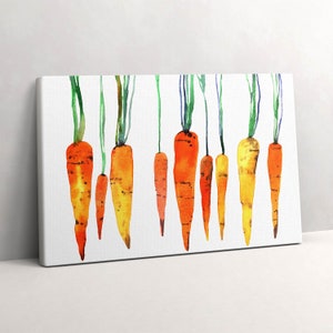 Watercolor illustration of carrots Canvas, Picture Wall Hanging, Orange Wall Art, Nature Canvas Painting