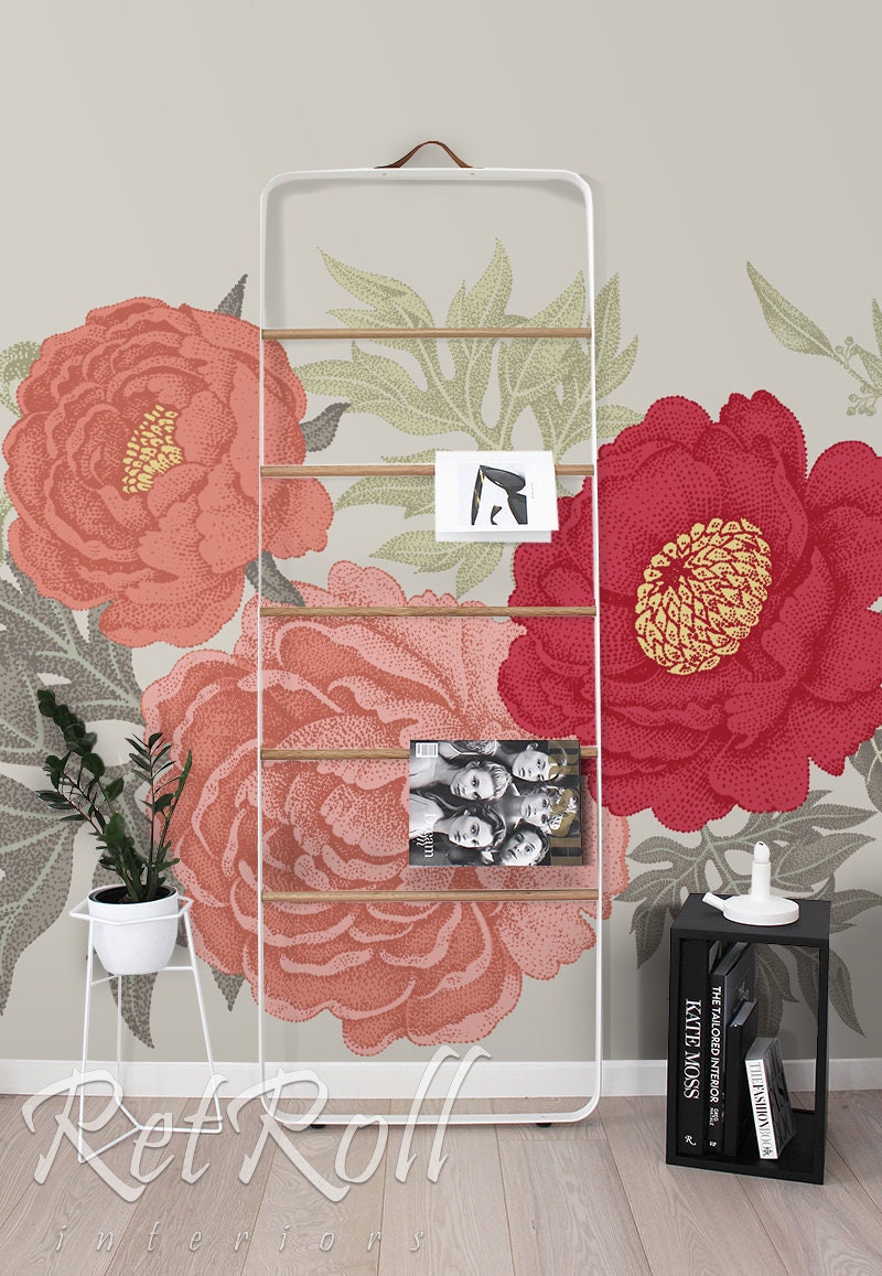 Vintage Peonies Removable Wall Mural Floral Wall Mural Etsy
