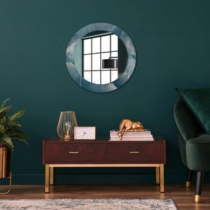 Miroir en marbre onyx bleu avec impression, miroir de salle de bain bleu, motif abstrait, miroir de forme ronde, petit miroir, fait main
