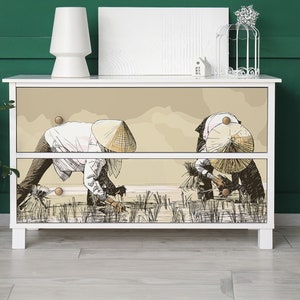 Rice harvesting Furniture Veneer, Texture Adhesive Foils, Teen Furniture Covering, Beige Furniture Decals, Waterproof Sticker