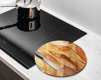 Wooden Board Texture Cutting Board, Tempered Glass Chopping Board, Brown Kitchen Decorations, Large Chopping Board, Round Cutting Board