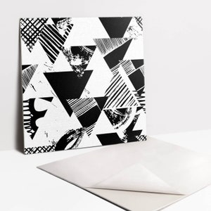 Patterned Triangles Tile Stickers, Self Adhesive Tiles, Abstraction Tile Stickers, Black and white Decal Decor, Wall Tile Stickers, Set of 9