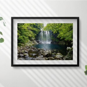 Waterfall And River Among The Trees Wall Art in Frame, Nature Framed Art, Green Wall Art, Home Decorations