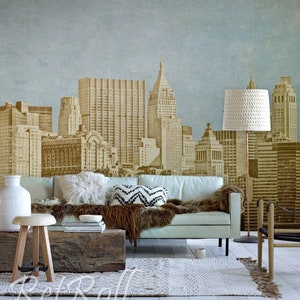 Golden Cityscape - wiederablösbare Tapete, Design, Wandbespannung, New York, Manhattan, Nyc, Gebäude, Metropole, Wolkenkratzer, Print, Kunst #54