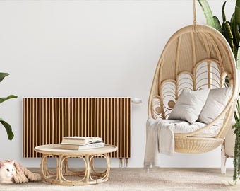 Dark, Natural Wooden Lamellas, Vertical Radiator Cover, Brown Magnet Mat, Heating Cover, Mat For Radiator