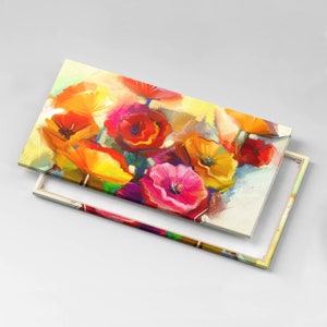 Colorful poppies Canvas, Picture Wall Hanging, Orange Wall Art, Flowers Canvas Painting