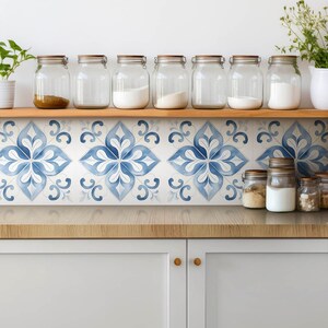 Stickers muraux ornements aquarelle, carreaux amovibles, autocollants pour carreaux de mosaïque, décalcomanies bleues décoratives, autocollants pour carrelage de cuisine, lot de 9