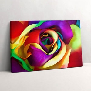 Rainbow rose Canvas, Wall Art Picture, Multicolor Wall Decoration, Abstraction Canvas Art