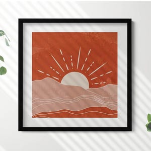Illustration Of The Rising Sun Illustration in Frame , Landscape Print in Frame, Brown Wall Art, Home Decorations