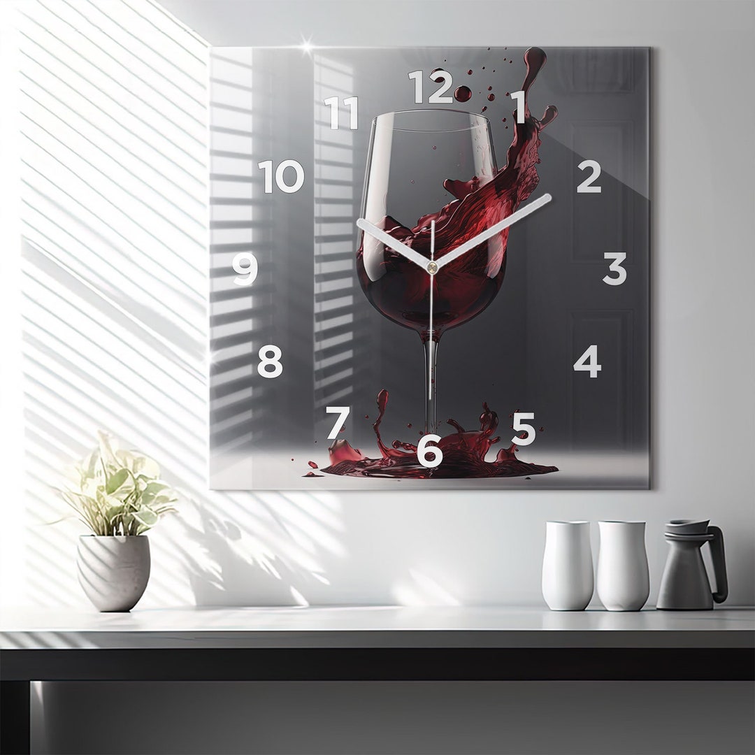 Red Wine Lamp Glass Clock, Red Wall Clock, Food Hanging Clock, Custom ...