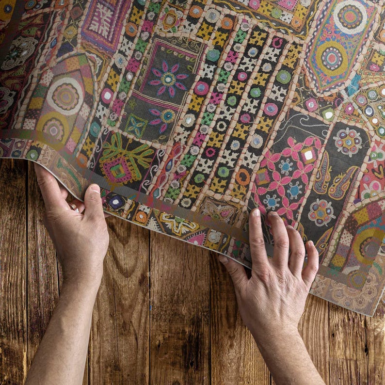 Fwn Pattern Rug Patchwork Ethnic Bedroom Rug, Patterns Vinyl Carpet, Brown Vinyl Rug ...