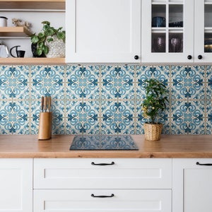 Blue-Gold Ornament Panel Stickers, Self Adhesive Panels, Mosaic Panel Stickers, Blue Decal Decor, Wall Panel Stickers