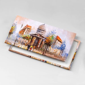 Painting - artistic disorder, colorful city Canvas, Picture Wall Hanging, Orange Wall Art, Travel Canvas Painting